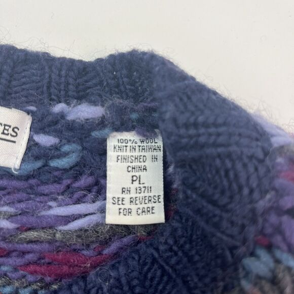Vintage 100% Wool Fair Isle Chunky Sweater PL S Purple Cabincore Lodge Heritage - Picture 7 of 12